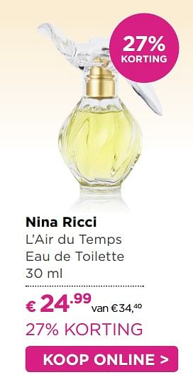 Aanbiedingen Nina ricci l`air du temps eau de toilette - Nina Ricci - Geldig van 31/07/2017 tot 20/08/2017 bij Ici Paris XL