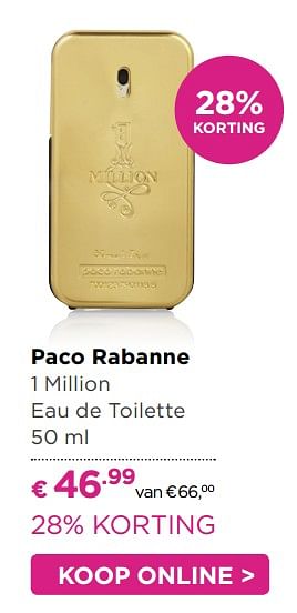 Aanbiedingen Paco rabanne 1 million eau de toilette - Paco Rabanne - Geldig van 31/07/2017 tot 20/08/2017 bij Ici Paris XL