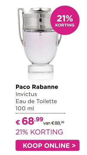 Aanbiedingen Paco rabanne invictus eau de toilette - Paco Rabanne - Geldig van 31/07/2017 tot 20/08/2017 bij Ici Paris XL