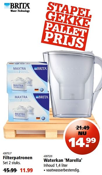 Aanbiedingen Waterkan marella - Brita - Geldig van 01/08/2017 tot 09/08/2017 bij Marskramer