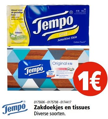 Aanbiedingen Zakdoekjes en tissues - Tempo - Geldig van 01/08/2017 tot 09/08/2017 bij Marskramer