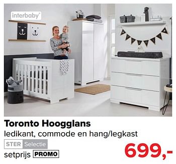 Aanbiedingen Toronto hoogglans ledikant, commode en hang-legkast - Interbaby - Geldig van 31/07/2017 tot 27/08/2017 bij Babypark