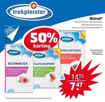 Aanbiedingen Cholesterol 60 tabletten - Bional - Geldig van 01/08/2017 tot 13/08/2017 bij Trekpleister