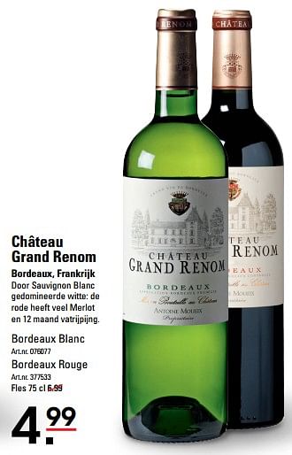 Aanbiedingen Château grand renom bordeaux, frankrijk bordeaux blanc - Witte wijnen - Geldig van 01/08/2017 tot 21/08/2017 bij Sligro