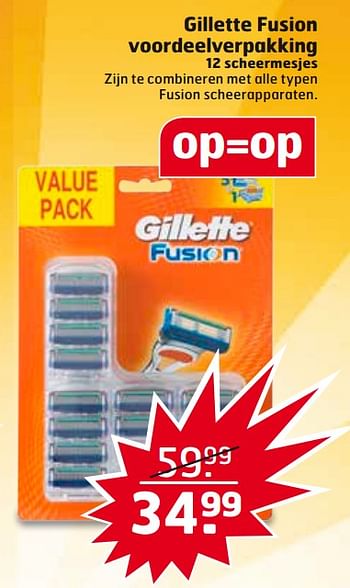 Aanbiedingen Gillette fusion voordeelverpakking 12 scheermesjes - Gillette - Geldig van 01/08/2017 tot 13/08/2017 bij Trekpleister