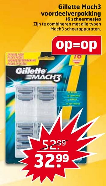 Aanbiedingen Gillette mach3 voordeelverpakking 16 scheermesjes - Gillette - Geldig van 01/08/2017 tot 13/08/2017 bij Trekpleister