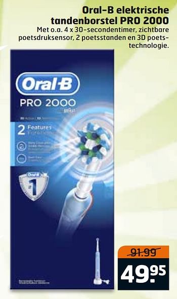 Aanbiedingen Oral-b elektrische tandenborstel pro 2000 - Oral-B - Geldig van 01/08/2017 tot 13/08/2017 bij Trekpleister