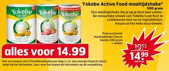 Aanbiedingen Maaltijdshake classic vanille - Yokebe - Geldig van 01/08/2017 tot 13/08/2017 bij Trekpleister