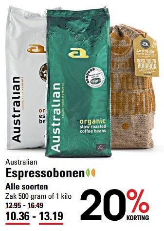 Aanbiedingen Australian espressobonen - Australian - Geldig van 01/08/2017 tot 21/08/2017 bij Sligro