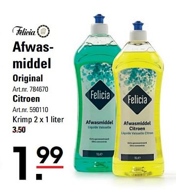 Aanbiedingen Afwasmiddel original - Felicia - Geldig van 01/08/2017 tot 21/08/2017 bij Sligro