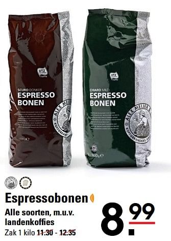 Aanbiedingen Espressobonen - Huismerk - Sligro - Geldig van 01/08/2017 tot 21/08/2017 bij Sligro