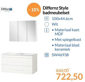 Aanbiedingen Differnz style badmeubelset - Differnz - Geldig van 01/08/2017 tot 31/08/2017 bij Sanitairwinkel