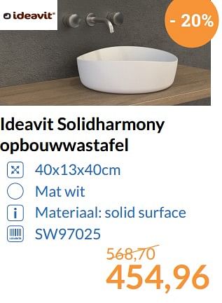 Aanbiedingen Ideavit solidharmony opbouwwastafel - Ideavit - Geldig van 01/08/2017 tot 31/08/2017 bij Sanitairwinkel