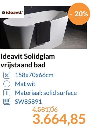 Aanbiedingen Ideavit solidglam vrijstaand bad - Ideavit - Geldig van 01/08/2017 tot 31/08/2017 bij Sanitairwinkel