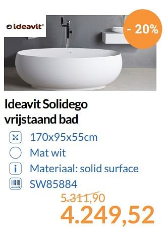 Aanbiedingen Ideavit solidego vrijstaand bad - Ideavit - Geldig van 01/08/2017 tot 31/08/2017 bij Sanitairwinkel