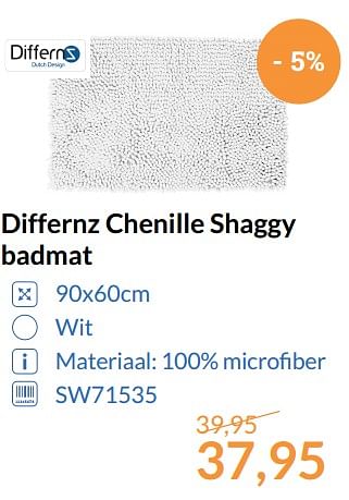Aanbiedingen Differnz chenille shaggy badmat - Differnz - Geldig van 01/08/2017 tot 31/08/2017 bij Sanitairwinkel