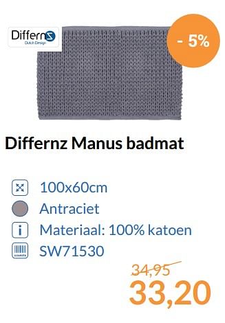Aanbiedingen Differnz manus badmat - Differnz - Geldig van 01/08/2017 tot 31/08/2017 bij Sanitairwinkel