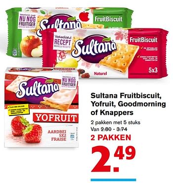 Aanbiedingen Sultana fruitbiscuit, yofruit, goodmorning of knappers - Sultana - Geldig van 02/08/2017 tot 08/08/2017 bij Hoogvliet