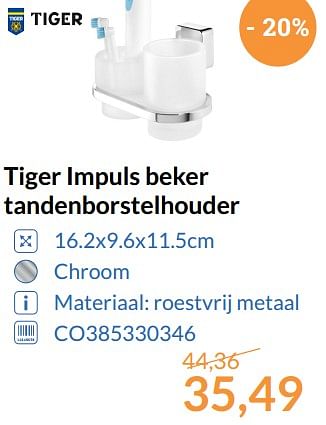 Aanbiedingen Tiger impuls beker tandenborstelhouder - Tiger - Geldig van 01/08/2017 tot 31/08/2017 bij Sanitairwinkel
