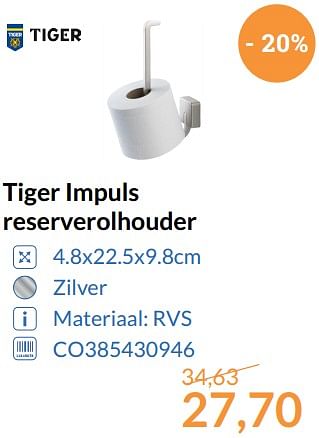 Aanbiedingen Tiger impuls reserverolhouder - Tiger - Geldig van 01/08/2017 tot 31/08/2017 bij Sanitairwinkel