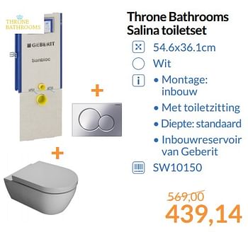 Aanbiedingen Throne bathrooms salina toiletset - Throne Bathrooms - Geldig van 01/08/2017 tot 31/08/2017 bij Sanitairwinkel