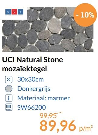 Aanbiedingen Uci natural stone mozaïektegel - Huismerk - Sanitairwinkel - Geldig van 01/08/2017 tot 31/08/2017 bij Sanitairwinkel