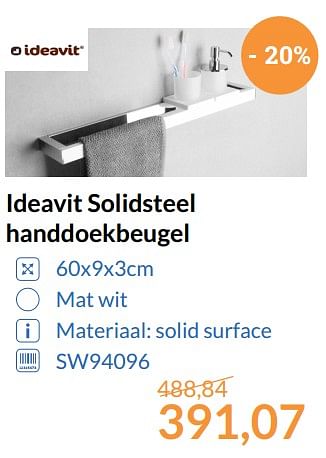 Aanbiedingen Ideavit solidsteel handdoekbeugel - Ideavit - Geldig van 01/08/2017 tot 31/08/2017 bij Sanitairwinkel