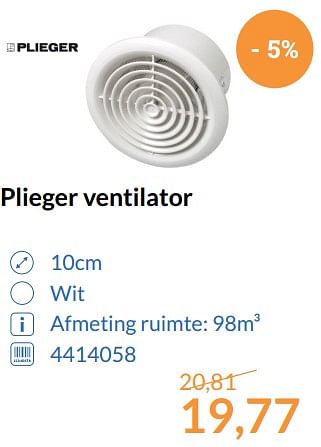 Aanbiedingen Plieger ventilator - Plieger - Geldig van 01/08/2017 tot 31/08/2017 bij Sanitairwinkel