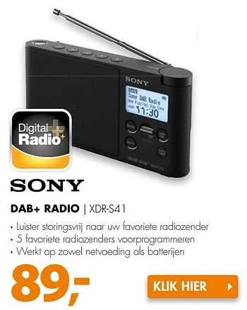 Aanbiedingen Sony dab+ radio xdr-s41 - Sony - Geldig van 05/08/2017 tot 13/08/2017 bij Expert