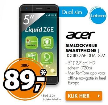 Aanbiedingen Acer simlockvrije smartphone liquid z6e dual sim - Acer - Geldig van 05/08/2017 tot 13/08/2017 bij Expert