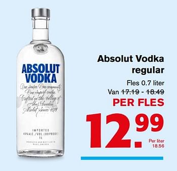 Aanbiedingen Absolut vodka regular - Absolut - Geldig van 02/08/2017 tot 08/08/2017 bij Hoogvliet