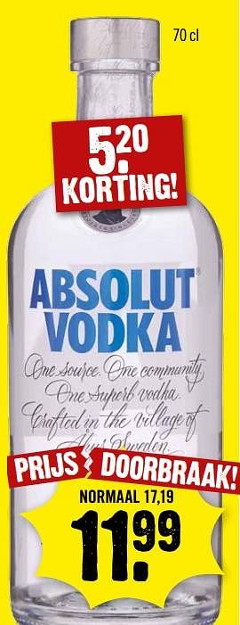 Aanbiedingen Absolut vodka - Absolut - Geldig van 06/08/2017 tot 12/08/2017 bij Dirk III