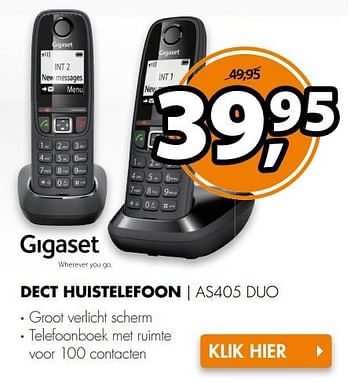 Aanbiedingen Gigaset dect huistelefoon as405 duo - Gigaset - Geldig van 05/08/2017 tot 13/08/2017 bij Expert
