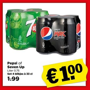 Aanbiedingen Pepsi of seven up - Pepsi - Geldig van 06/08/2017 tot 12/08/2017 bij Plus