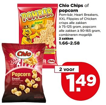 Aanbiedingen Chio chips of popcorn - Chio - Geldig van 06/08/2017 tot 12/08/2017 bij Plus