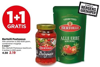 Aanbiedingen Bertolli pastasaus basilicum - Bertolli - Geldig van 06/08/2017 tot 12/08/2017 bij Plus