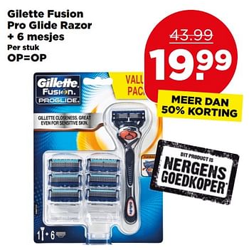 Aanbiedingen Gillette fusion pro glide razor + 6 mesjes - Gillette - Geldig van 06/08/2017 tot 12/08/2017 bij Plus