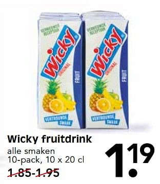 Aanbiedingen Wicky fruitdrink - Wicky - Geldig van 06/08/2017 tot 12/08/2017 bij Em-té