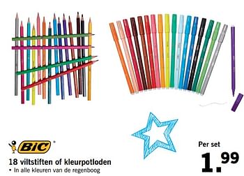 Aanbiedingen 18 viltstiften of kleurpotloden - BIC - Geldig van 07/08/2017 tot 13/08/2017 bij Lidl
