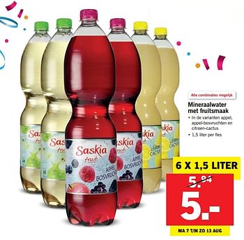Aanbiedingen Mineraalwater met fruitsmaak - Saskia - Geldig van 07/08/2017 tot 13/08/2017 bij Lidl