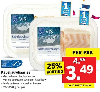 Aanbiedingen Kabeljauwhaasjes - Huismerk - Lidl - Geldig van 07/08/2017 tot 13/08/2017 bij Lidl