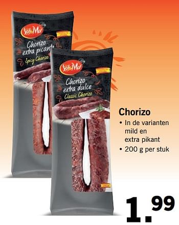 Aanbiedingen Chorizo - Sol &amp; Mar - Geldig van 07/08/2017 tot 13/08/2017 bij Lidl