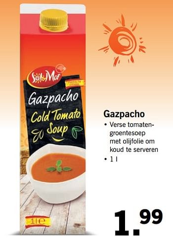 Aanbiedingen Gazpacho - Sol &amp; Mar - Geldig van 07/08/2017 tot 13/08/2017 bij Lidl
