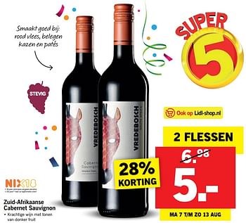Aanbiedingen Zuid-afrikaanse cabernet sauvignon - Witte wijnen - Geldig van 07/08/2017 tot 13/08/2017 bij Lidl