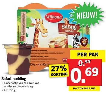 Aanbiedingen Safari-pudding - Milbona - Geldig van 07/08/2017 tot 13/08/2017 bij Lidl