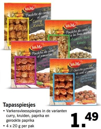 Aanbiedingen Tapasspiesjes - Sol &amp; Mar - Geldig van 07/08/2017 tot 13/08/2017 bij Lidl
