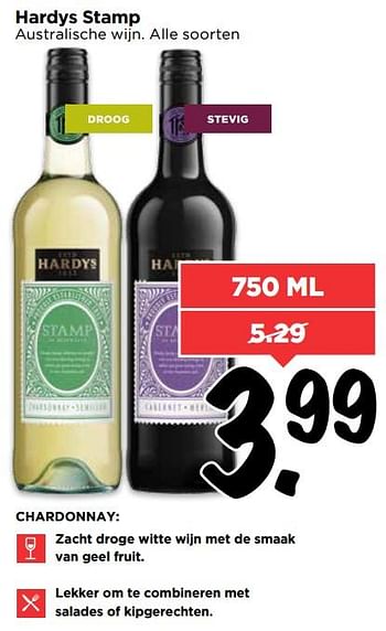 Aanbiedingen Hardys stamp australische wijn - Witte wijnen - Geldig van 06/08/2017 tot 12/08/2017 bij Vomar