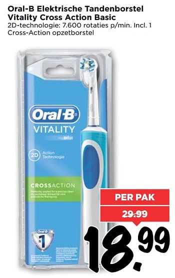 Aanbiedingen Oral-b elektrische tandenborstel vitality cross action basic - Oral-B - Geldig van 06/08/2017 tot 12/08/2017 bij Vomar