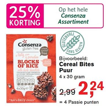 Aanbiedingen Cereal bites puur - Consenza - Geldig van 07/08/2017 tot 27/08/2017 bij Holland & Barrett