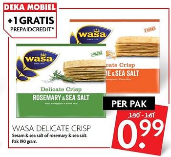 Aanbiedingen Wasa delicate crisp - Wasa - Geldig van 06/08/2017 tot 12/08/2017 bij Deka Markt